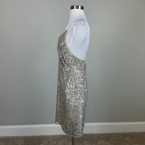 Aidan Mattox Sequined Backless Mini Sheath Cocktail Party Dress Gold Size 10 - Picture 5 of 13